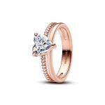 Pandora ékszer Dupla rose gold gyűrű cirkónia szívvel 