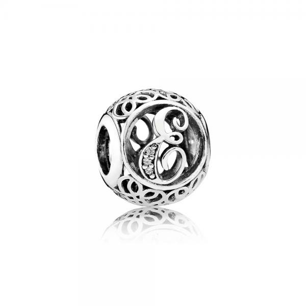Pandora ékszer E betű ezüst charm cirkóniával 791849CZ