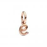 Pandora ékszer E betű rozé függő charm 782463C01