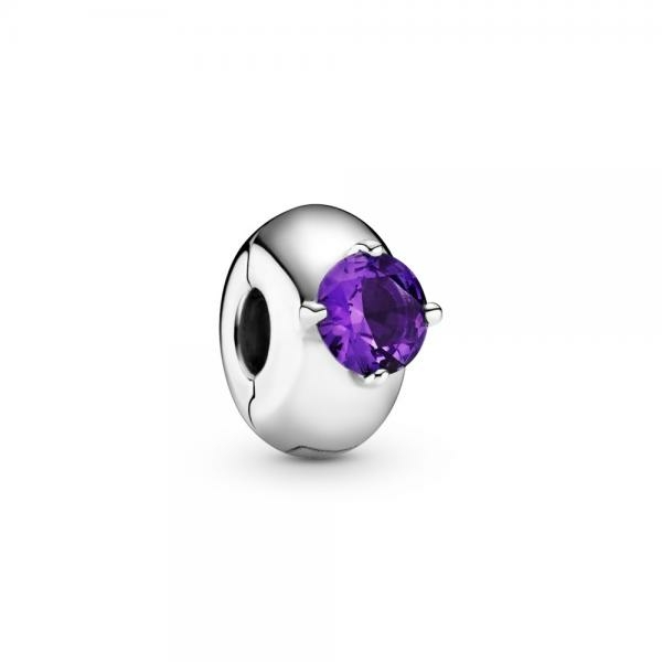 Pandora ékszer Ezüst szilikonos klip lila kővel 799204C02