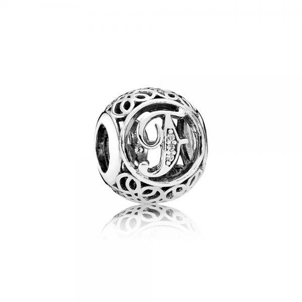 Pandora ékszer F betű ezüst charm cirkóniával 791850CZ