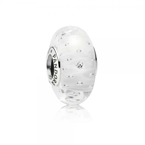 Pandora ékszer Fehér pezsgés muránói üveg ezüst charm cirkóniával 791617CZ