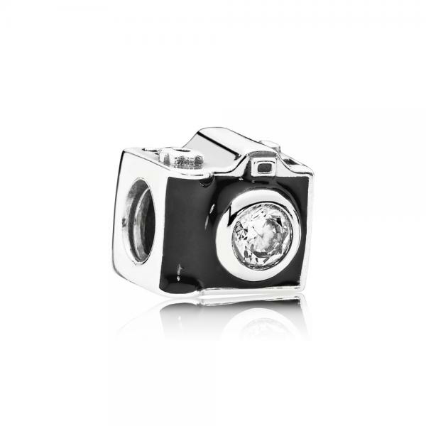 Pandora ékszer Fényképezőgép ezüst charm tűzzománccal cirkóniával 791709CZ