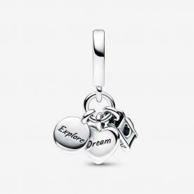 Pandora ékszer Fényképezőgép szív és iránytű tripla függő ezüst charm 792703C01