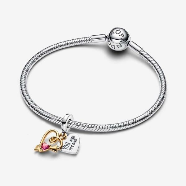 Pandora ékszer Gravírozható szív és nyíl dupla függő charm 763622C01