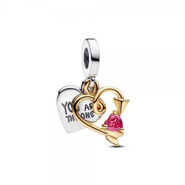 Pandora ékszer Gravírozható szív és nyíl dupla függő charm 763622C01