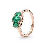 Pandora ékszer Három köves vintage rozé gyűrű zöld kristályokkal 