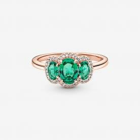Pandora ékszer Három köves vintage rozé gyűrű zöld kristályokkal 
