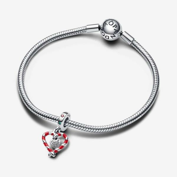 Pandora ékszer Karácsonyi cukorkarúd szív ezüst charm 792822C01