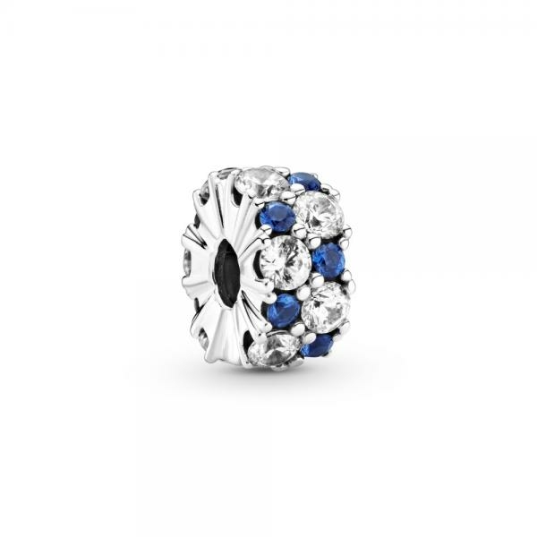 Pandora ékszer Kék és áttetsző csillogás szilikonos ezüst klip 799171C01