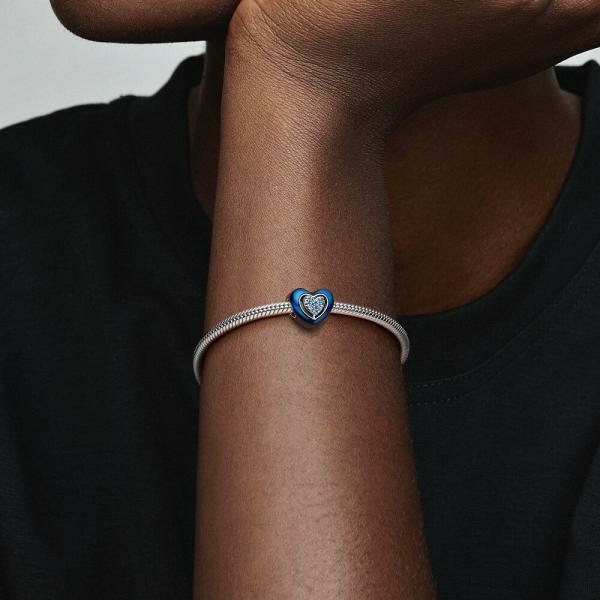Pandora ékszer Kék forgó szív ezüst charm 792750C01