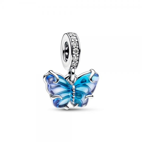 Pandora ékszer Kék muránói üveg pillangó függő ezüst charm 792698C01