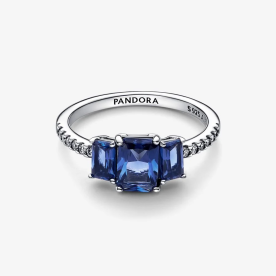 Pandora ékszer Kék téglalap kristályos ezüst gyűrű 