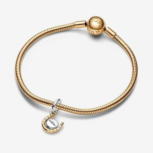 Pandora ékszer Kéttónusú patkó charm forgó lappal 762713C01