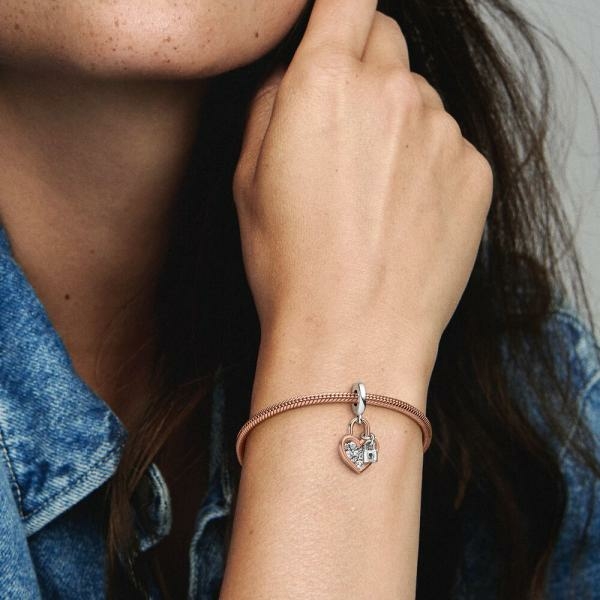 Pandora ékszer Kéttónusú szív lakattal függő charm 780087C01