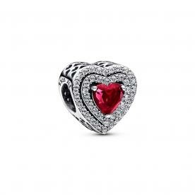 Pandora ékszer Kiemelt szív ezüst charm piros cirkóniával 799218C02