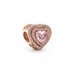 Pandora ékszer Kiemelt szív rozé charm rózsaszín kristállyal 789218C01