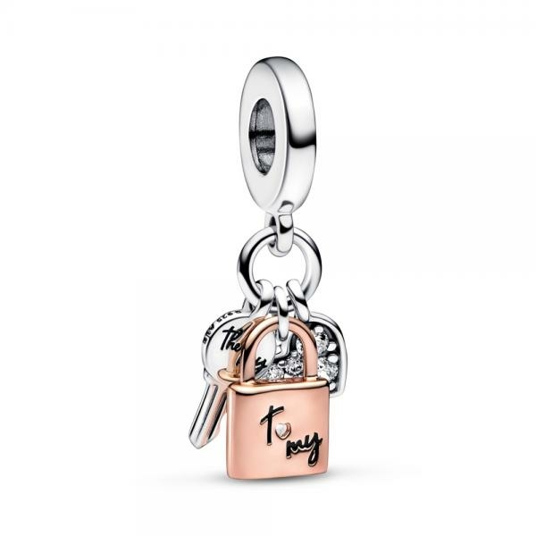 Pandora ékszer Kulcs lakat és szív tripla függő charm 782506C01