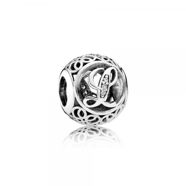 Pandora ékszer L betű ezüst charm cirkóniával 791856CZ