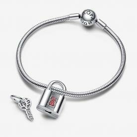Pandora ékszer Lakat és kulcs ezüst charm piros kristállyal 790088C02