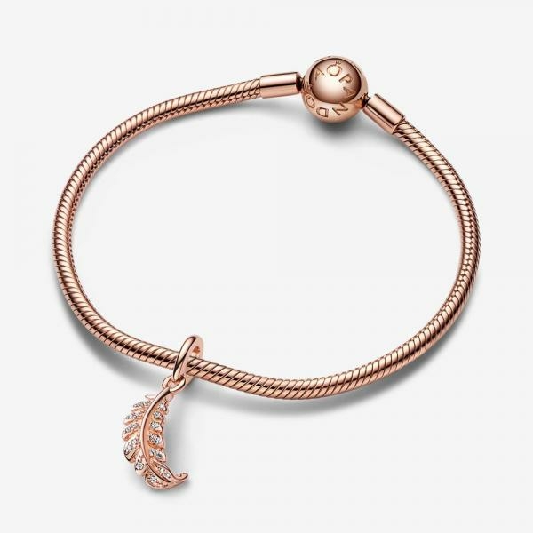 Pandora ékszer Lebegő ívelt toll rozé charm 782578C01