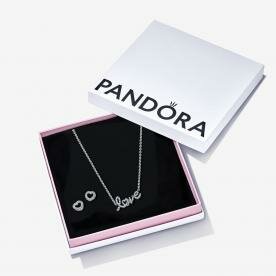 Pandora ékszer Love ezüst nyaklánc és szív fülbevaló szett PSZ63