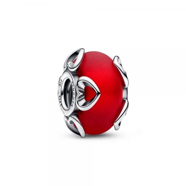 Pandora ékszer Matt piros muránói üveg charm szivekkel 792497C01