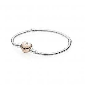 Pandora ékszer Moments ezüst karkötő rozé szív alakú kapoccsal 