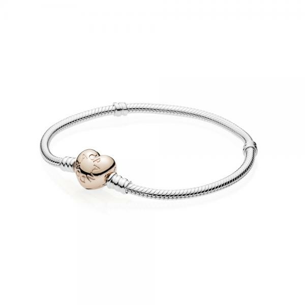 Pandora ékszer Moments ezüst karkötő rozé szív alakú kapoccsal 
