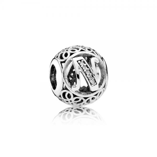 Pandora ékszer N betű ezüst charm cirkóniával 791858CZ