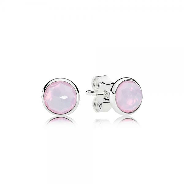 Pandora ékszer Október ezüst fülbevaló opál rózsaszín kristállyal 290738NOP