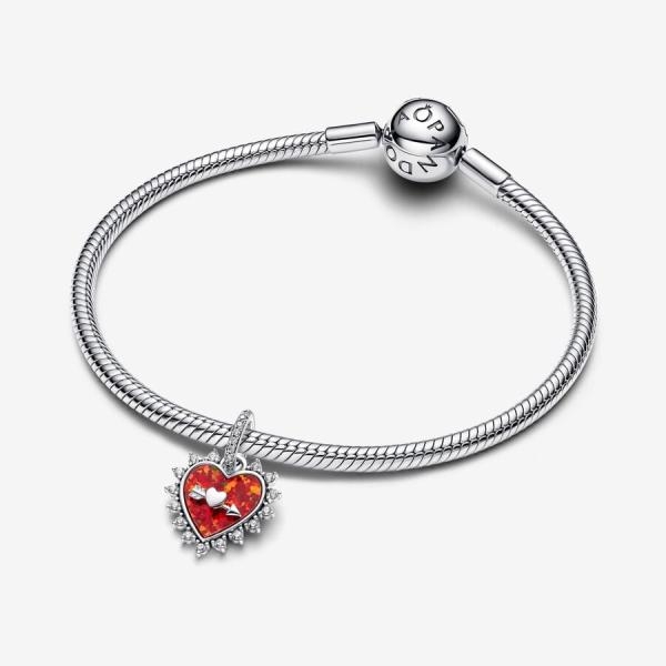 Pandora ékszer Opálos piros szív függő charm nyíllal 793667C01