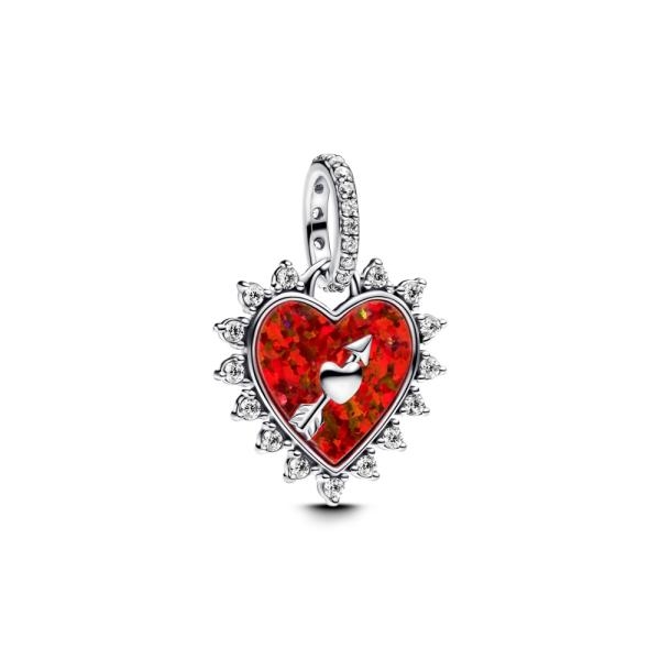 Pandora ékszer Opálos piros szív függő charm nyíllal 793667C01