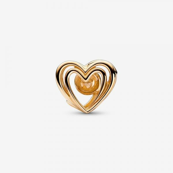 Pandora ékszer Örvénylő szív 14K arany charm tenyésztett gyönggyel 752636C01