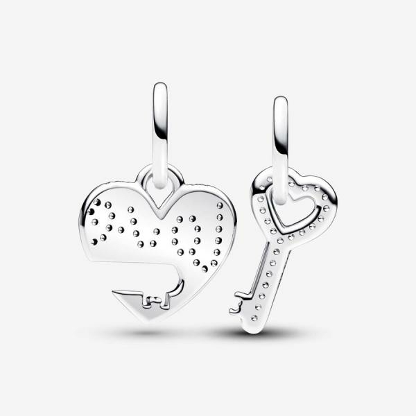 Pandora ékszer Osztható szív és kulcs dupla függő ezüst charm 793081C01