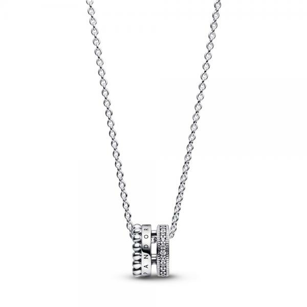 Pandora ékszer Pandora logó ezüst nyaklánc tripla soros medállal 392311C01-45