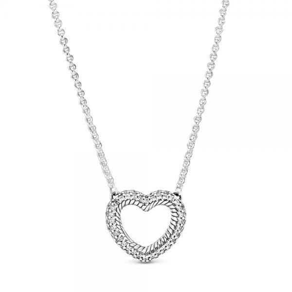 Pandora ékszer Pávé és kígyólánc stílusú szív ezüst nyaklánc 399110C01-45