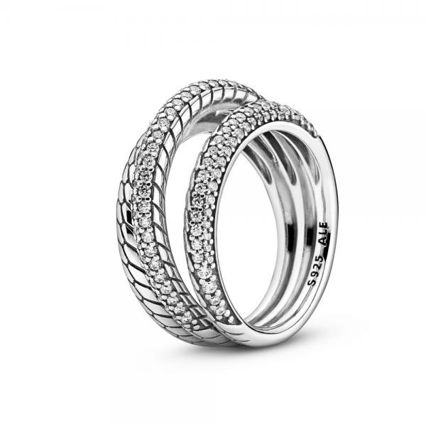 Pandora ékszer Pávé és kígyólánc stílusú tripla ezüst gyűrű 
