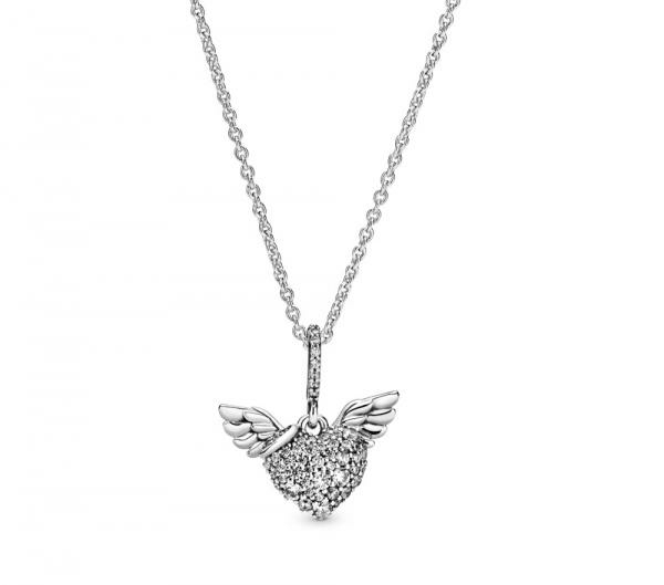 Pandora ékszer Pávé szív és angyalszárny ezüst nyaklánc 398505C01-45