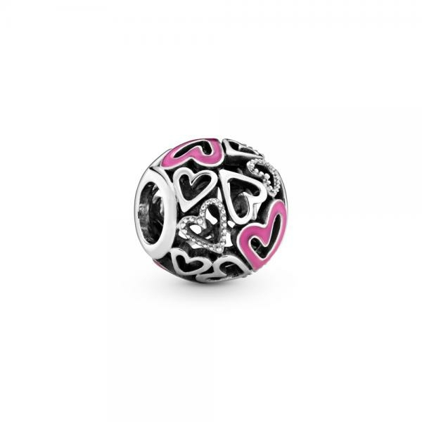 Pandora ékszer Pink szívek áttört ezüst charm 798677C01