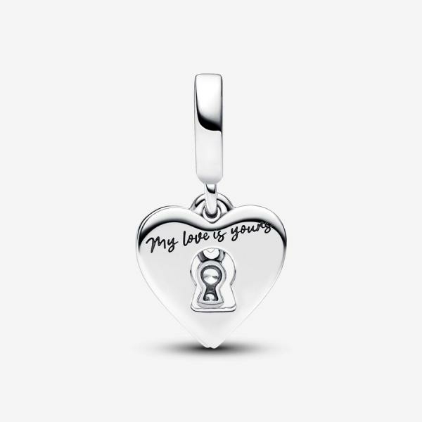 Pandora ékszer Piros szív és kulcslyuk dupla függő ezüst charm 793119C01