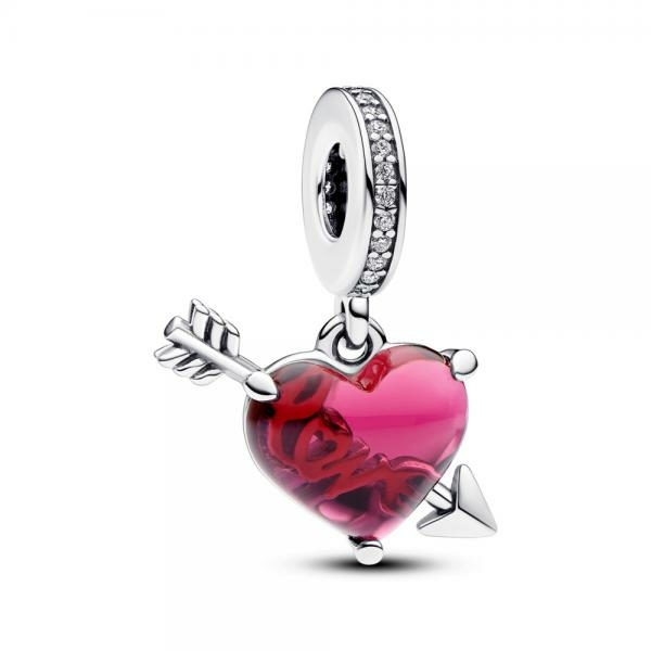 Pandora ékszer Piros szív és nyíl muránói üveg ezüst charm 793085C01