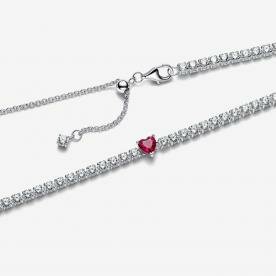 Pandora ékszer Piros szives ezüst chocker nyaklánc 393549C01-40