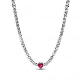 Pandora ékszer Piros szives ezüst chocker nyaklánc 393549C01-40
