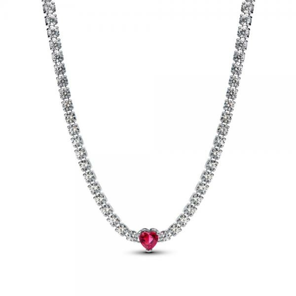 Pandora ékszer Piros szives ezüst chocker nyaklánc 393549C01-40