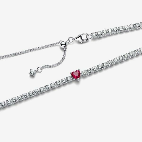 Pandora ékszer Piros szives ezüst chocker nyaklánc 393549C01-40