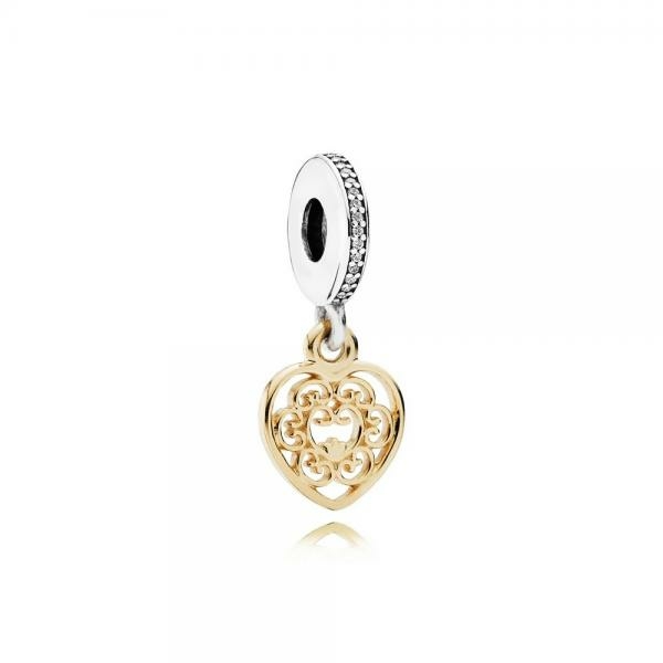 Pandora ékszer Pompás szív függő 14K arany ezüst charm 791742CZ