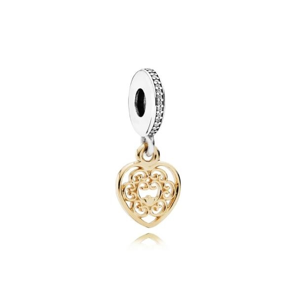 Pandora ékszer Pompás szív függő 14K arany ezüst charm 791742CZ