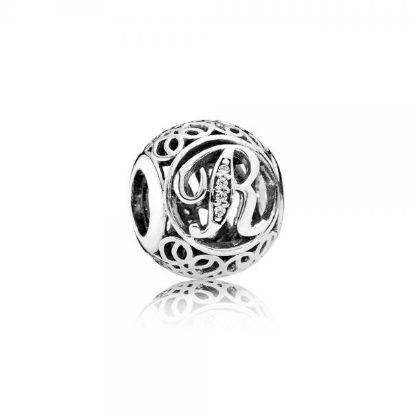 Pandora ékszer R betű ezüst charm cirkóniával 791862CZ