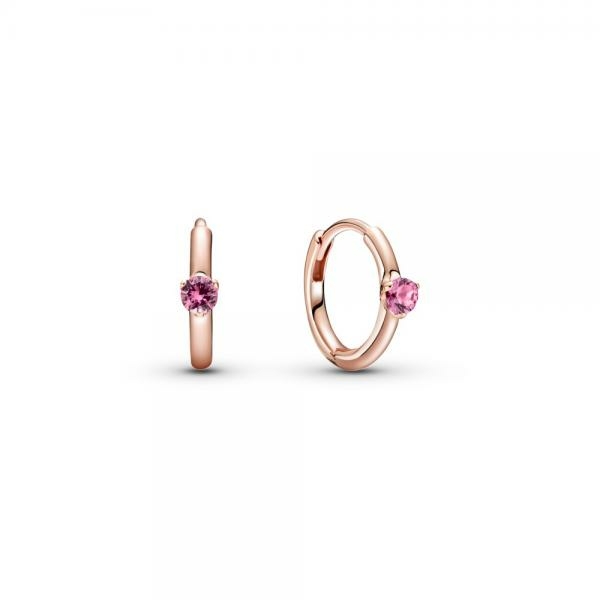 Pandora ékszer Rozé karika fülbevaló rózsaszín kővel 289304C03